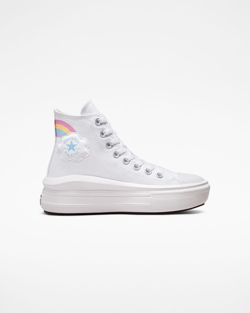 Pantofi Platforma Fete Converse Chuck Taylor All Star Move Rainbow Cloud Inalti Albi Albastri Roz | RO UAFSN372